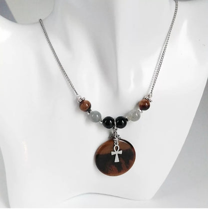 Collier en pierre naturelle - Triple protection - Tourmaline - Labradorite - Oeil de tigre