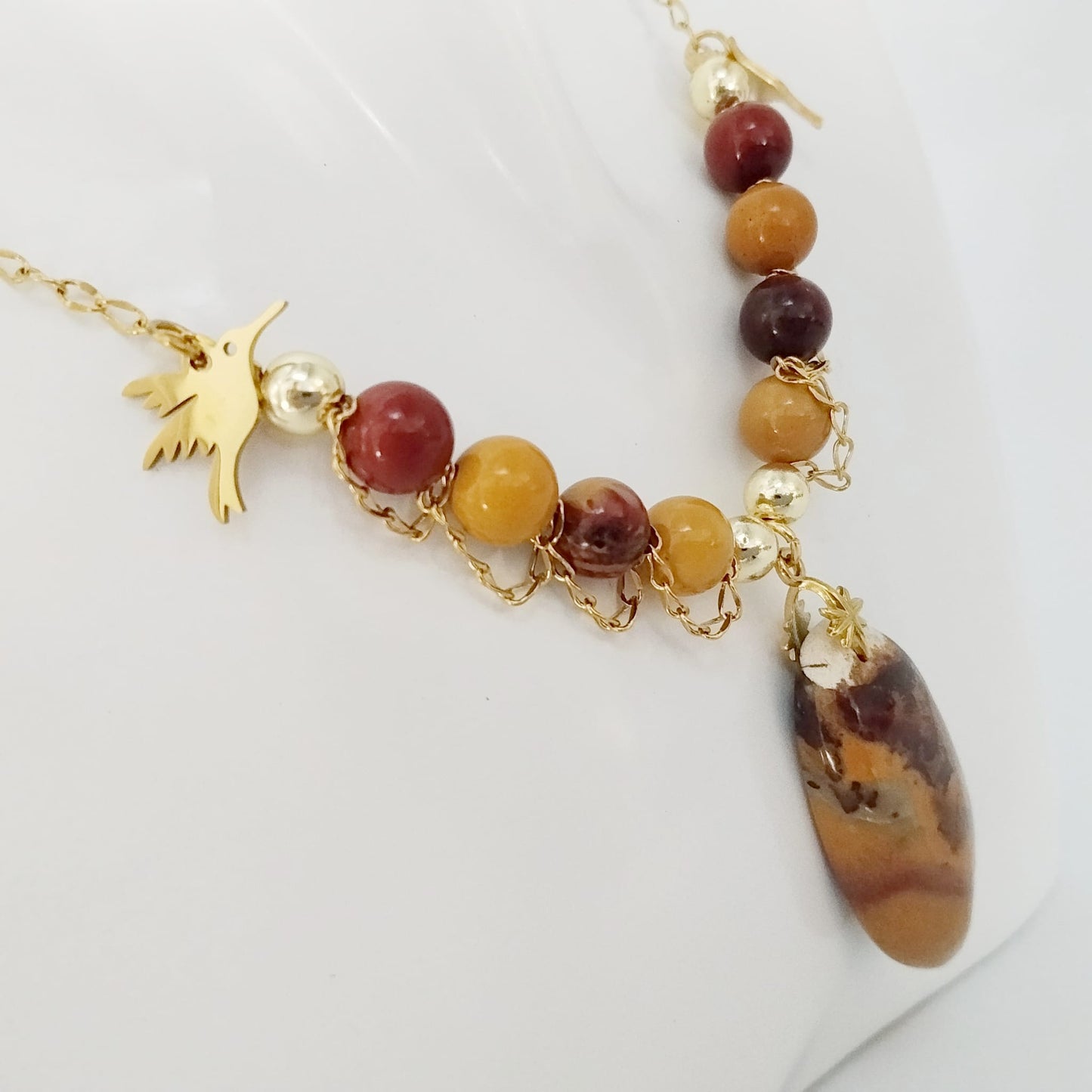 Collier création en pierre naturelle - Jaspe Mokaïte - Colibri