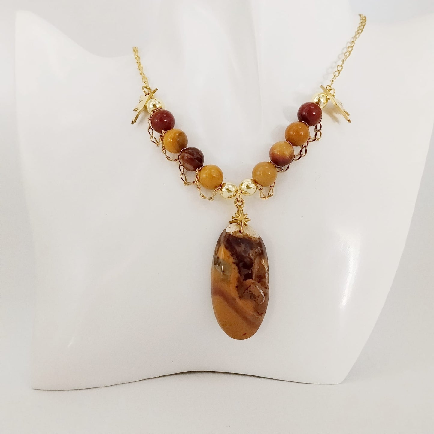 Collier création en pierre naturelle - Jaspe Mokaïte - Colibri