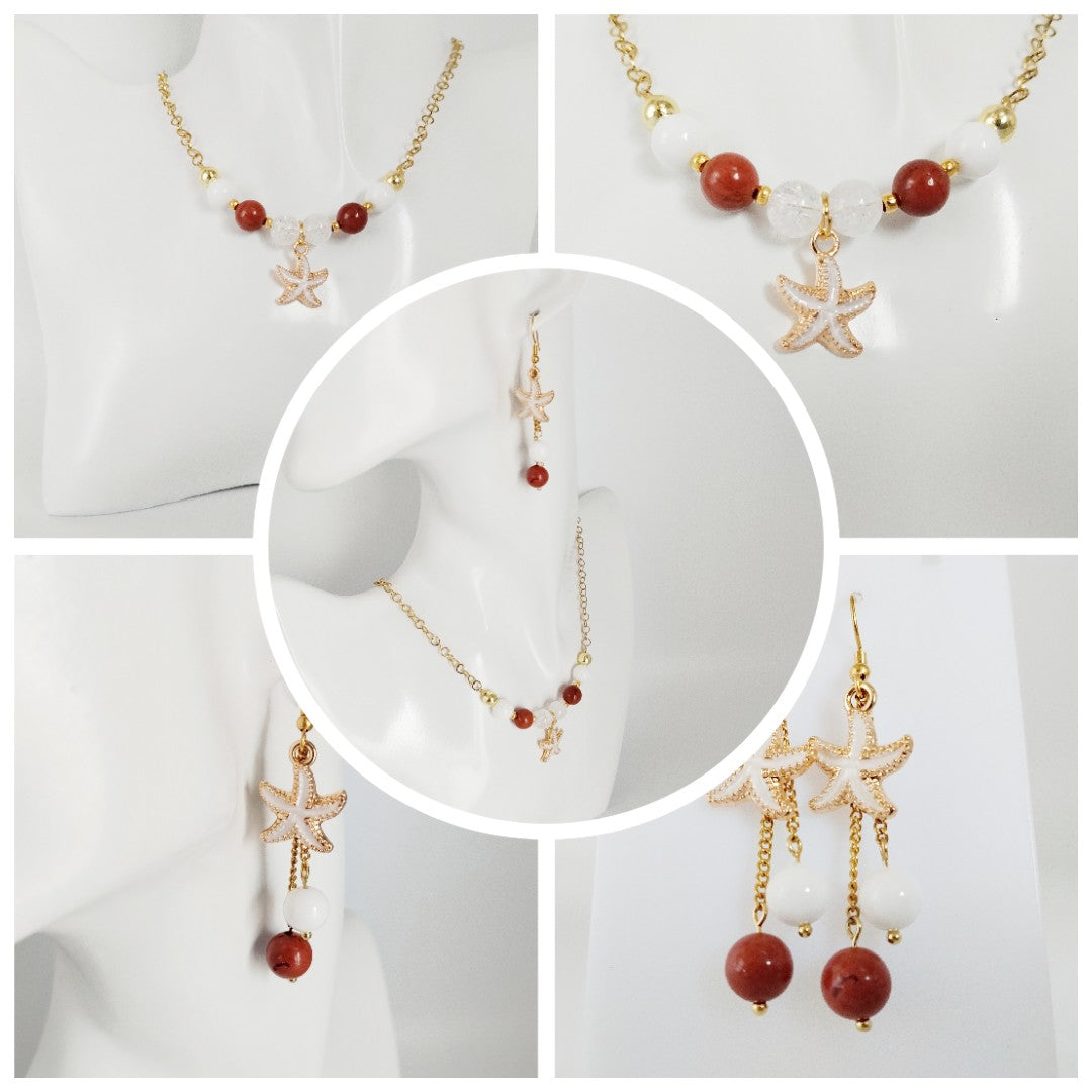 Boucles d'oreilles en pierres naturelles -  Jaspe Rouge - Nacre