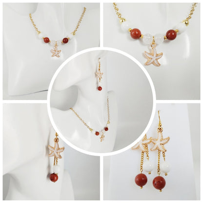 Boucles d'oreilles en pierres naturelles -  Jaspe Rouge - Nacre