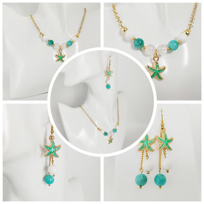 Boucles d'oreilles en pierres naturelles - Amazonite - Nacre