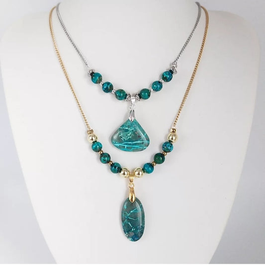 Collier en chrysocolle naturelle – Apaisement, communication, équilibre émotionnel. Un bijou élégant et énergisant pour hypersensibles et âmes intuitives.
