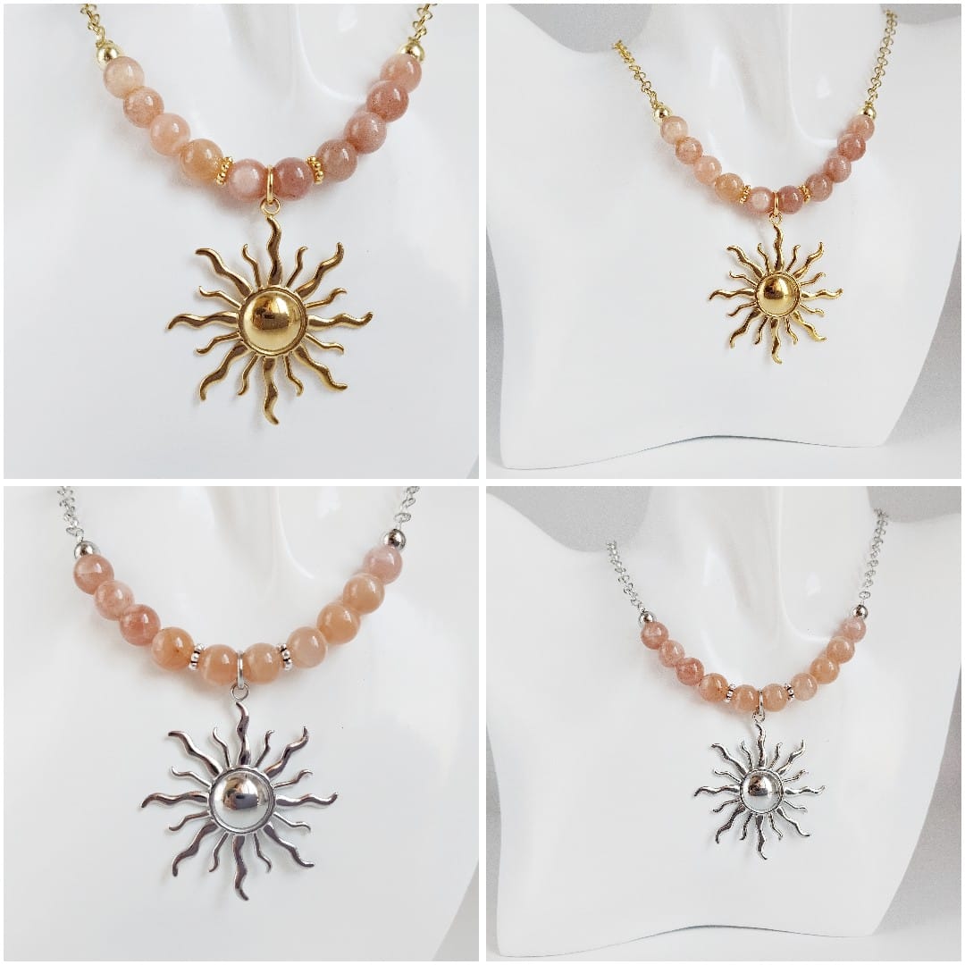 Collier en Pierre de Soleil naturelle, symbole de vitalité, confiance et énergie positive. Bijou lumineux idéal pour attirer joie, optimisme et bien-être au quotidien.