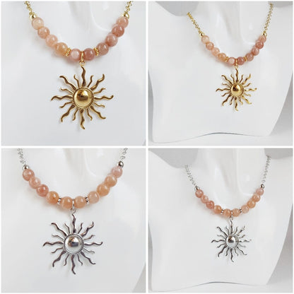 Collier en Pierre de Soleil naturelle, symbole de vitalité, confiance et énergie positive. Bijou lumineux idéal pour attirer joie, optimisme et bien-être au quotidien.