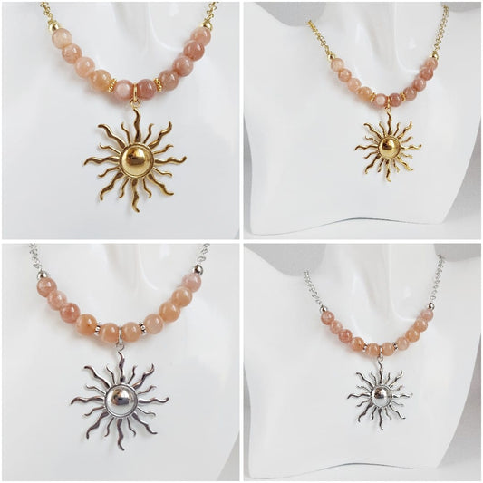 Collier en Pierre de Soleil naturelle, symbole de vitalité, confiance et énergie positive. Bijou lumineux idéal pour attirer joie, optimisme et bien-être au quotidien.