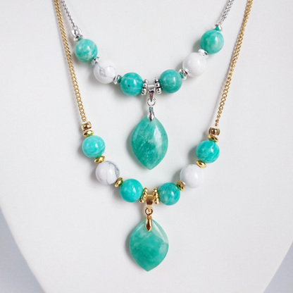Collier en pierre naturelle- Amazonite AAA et Howlite - Marquise