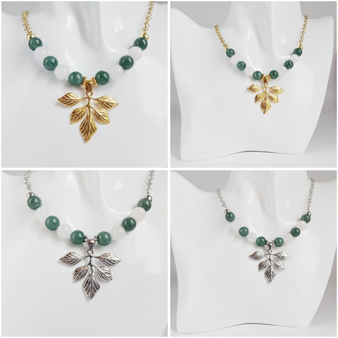 Collier en jade du Guatemala et jade blanc 8 mm. Pierre naturelle symbole d’harmonie et de protection. Longueur 43 cm + extension 5 cm. Bijou élégant et énergétique.