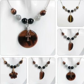 Collier en pierre naturelle - Triple protection - Tourmaline - Labradorite - Oeil de tigre