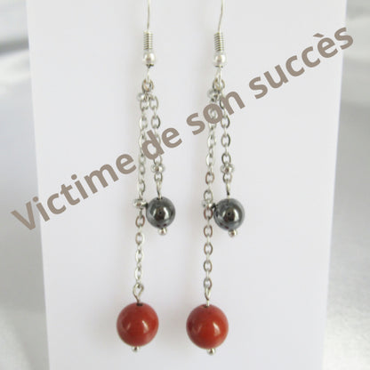 Boucles d'oreilles en pierres naturelles - Jaspe rouge - Hématite