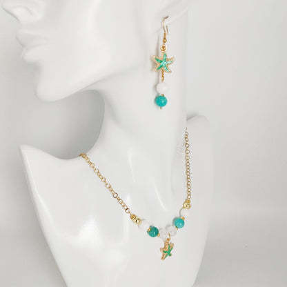 Collier en pierre naturelle - Amazonite - Nacre - Cristal de roche