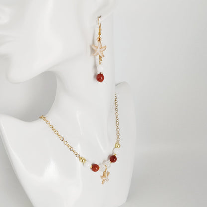 Collier en pierre naturelle - Jaspe Rouge - Nacre - Cristal de roche