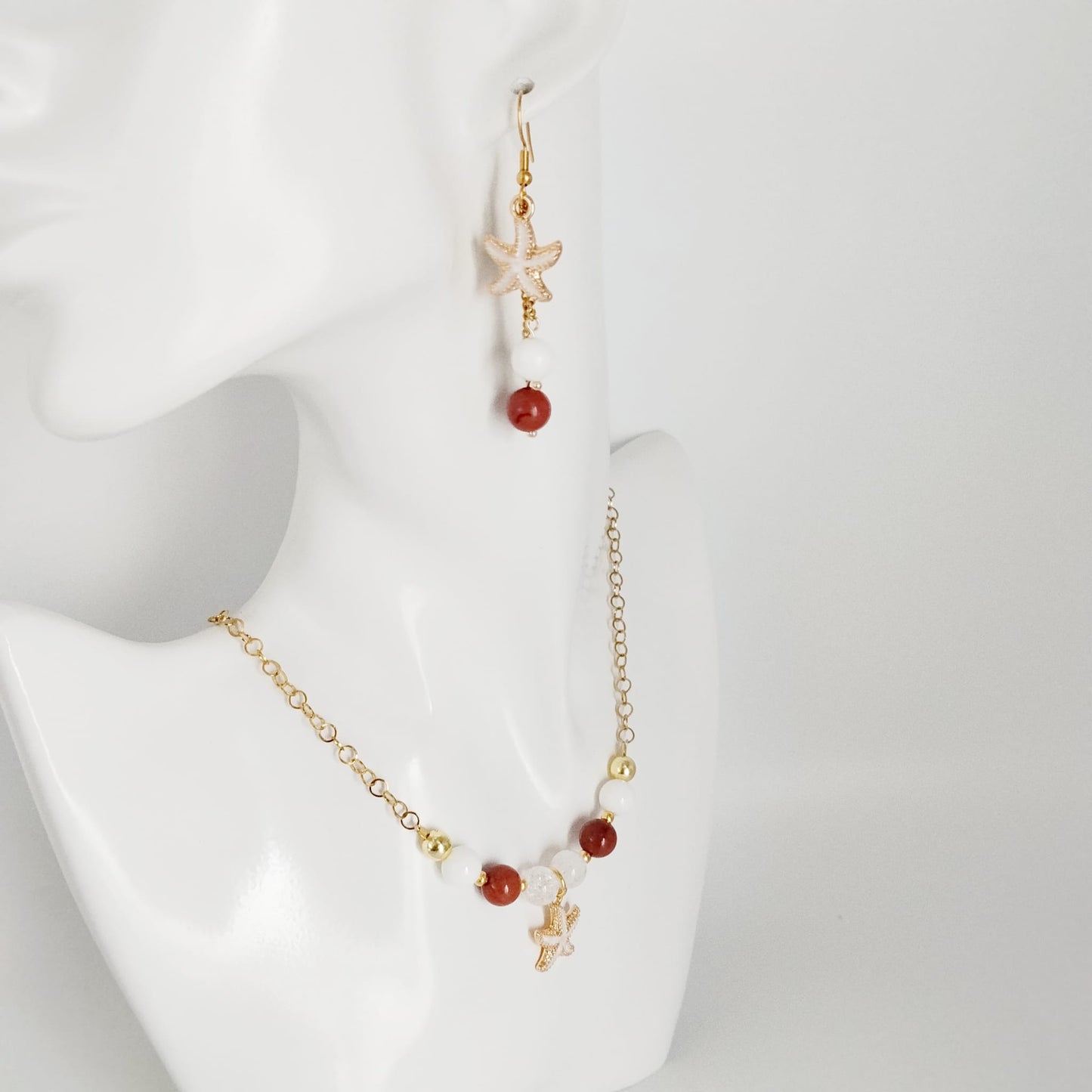 Boucles d'oreilles en pierres naturelles -  Jaspe Rouge - Nacre