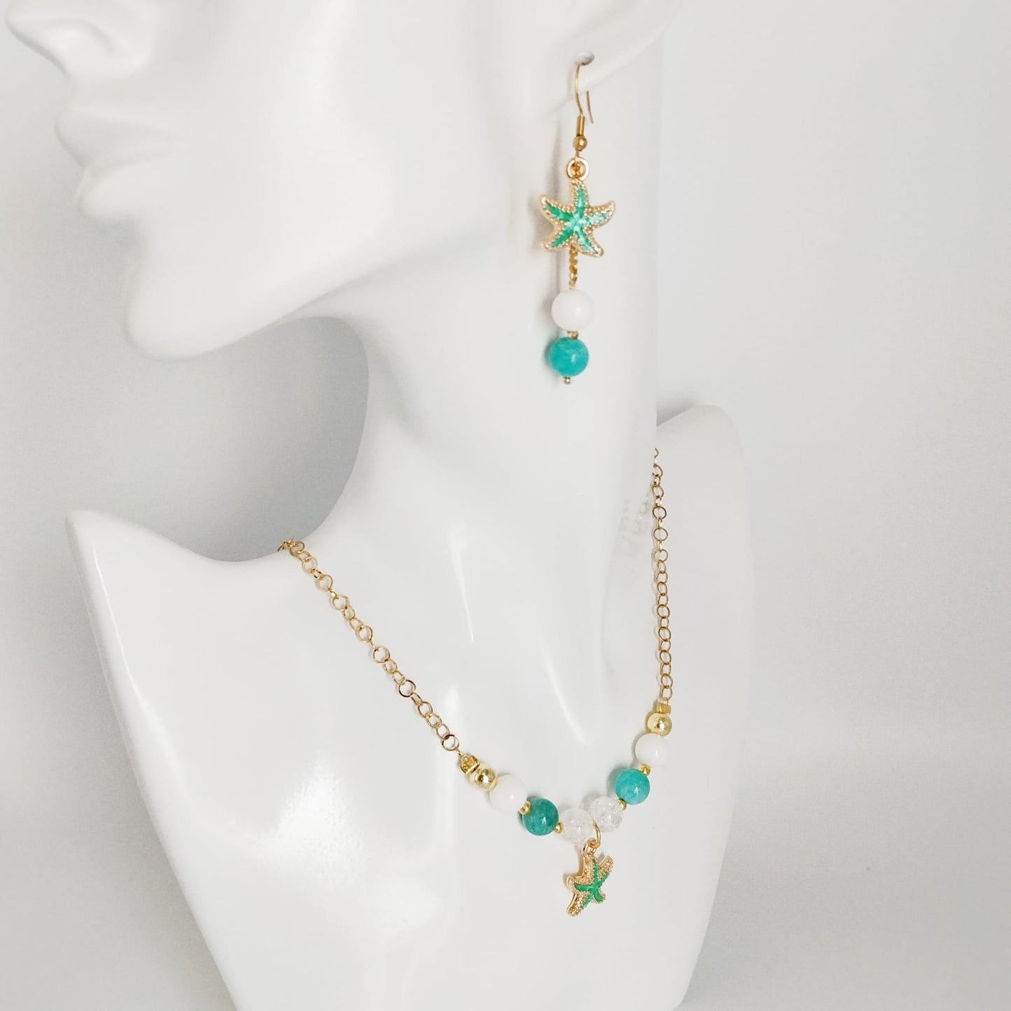 Boucles d'oreilles en pierres naturelles - Amazonite - Nacre