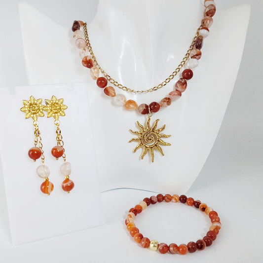 Parure en pierre naturelle - Quartz Hématoïde - Cornaline