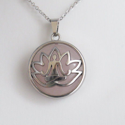 Pendentif - Méditation Lotus - Quartz Rose