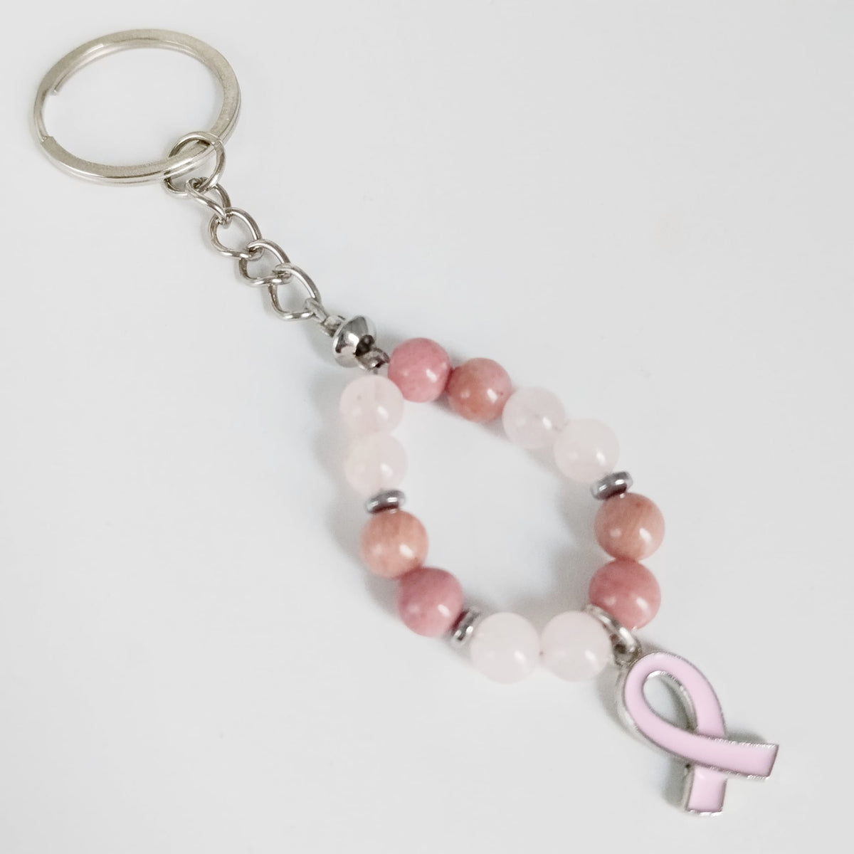 Collection en pierre naturelle - Octobre rose - Bracelet - Collier - Boucles d'oreilles - Porte clefs