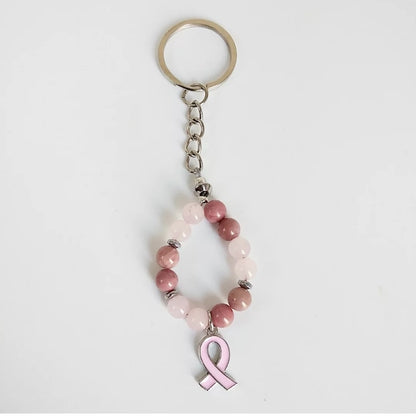 Collection en pierre naturelle - Octobre rose - Bracelet - Collier - Boucles d'oreilles - Porte clefs