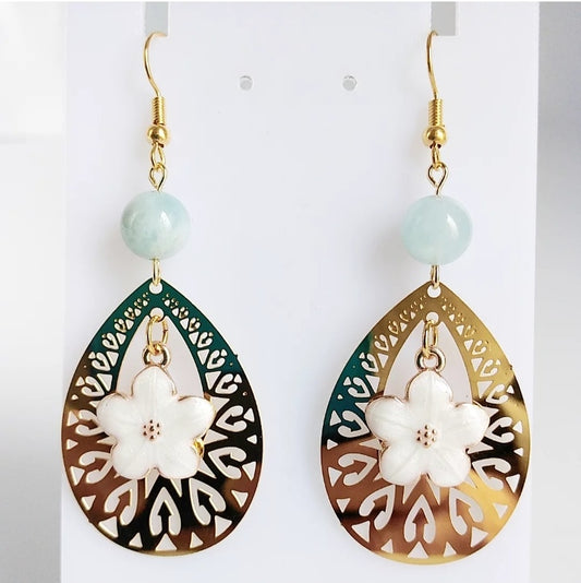 Boucles d'oreilles dorées en pierre naturelle - Aigue Marine