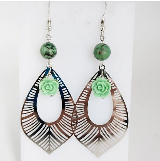 Boucles d'oreilles en pierres naturelles - Turquoise Africaine