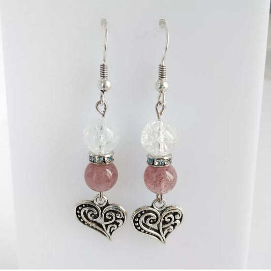 Boucles d'oreilles en pierres naturelles - Cristal de Roche - Coeur