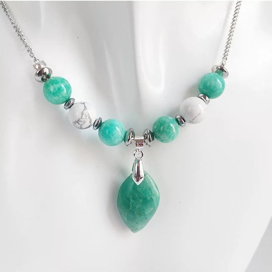 Collier Marquise - Amazonite AAA et Howlite en pierres naturelles