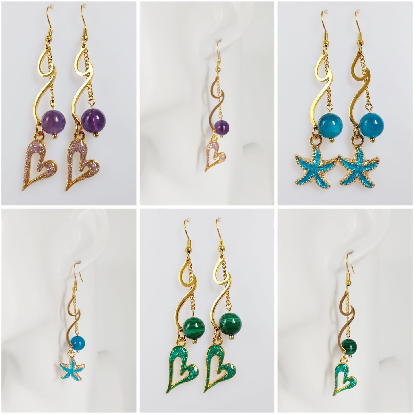 Boucles d'oreilles en pierres naturelles - Améthyste - Apatite - Malachite