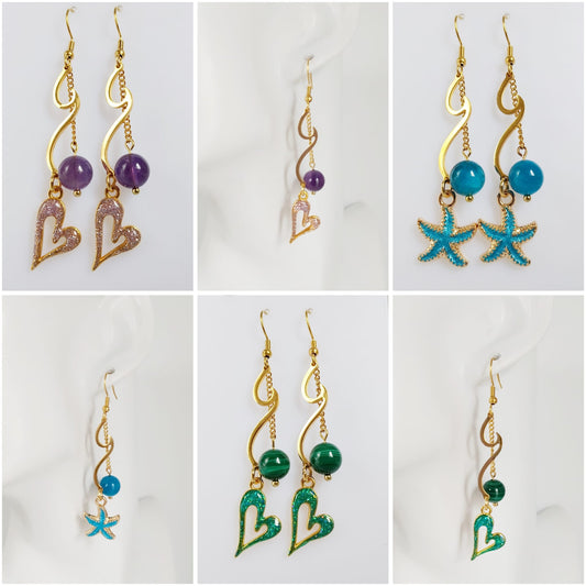 Boucles d'oreilles en pierres naturelles - Améthyste - Apatite - Malachite