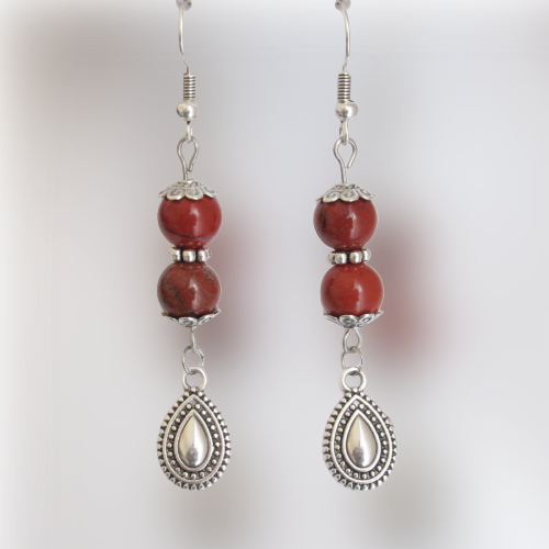 Boucles d'Oreilles - Jaspe Rouge - Goutte