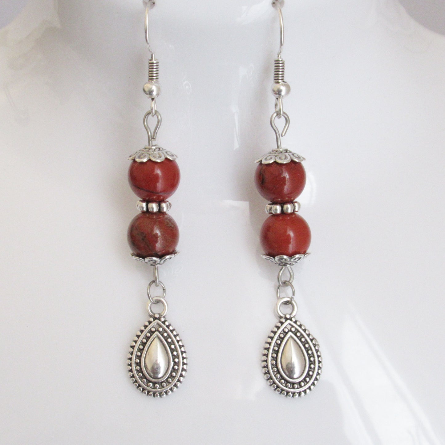 Boucles d'Oreilles - Jaspe Rouge - Goutte