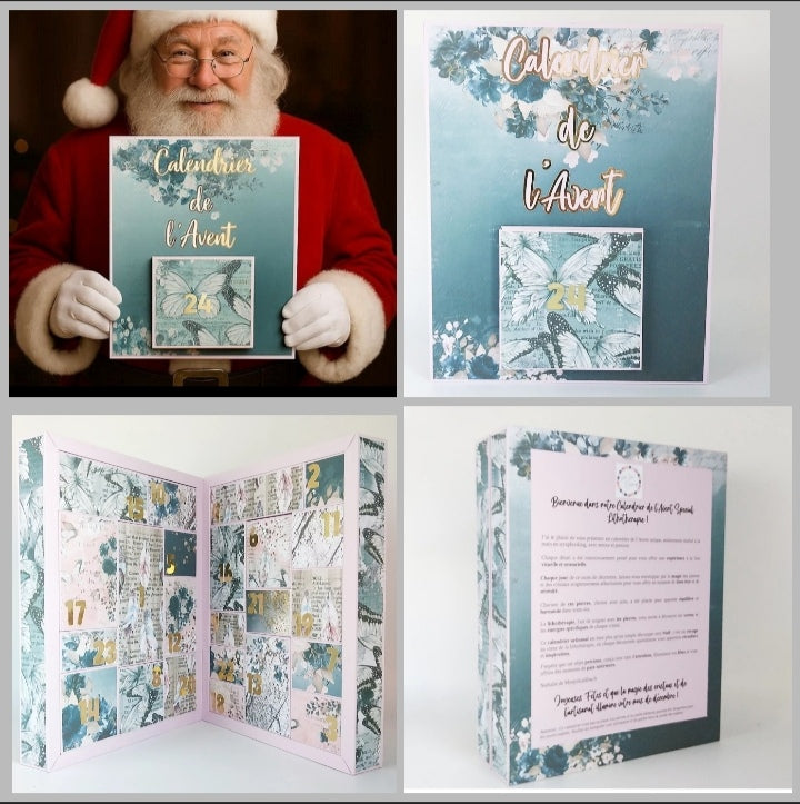 Calendrier de l'avent pierres naturelles original en scrapbooking 2025 - Lithothérapie - idée cadeau femme - Édition limitée