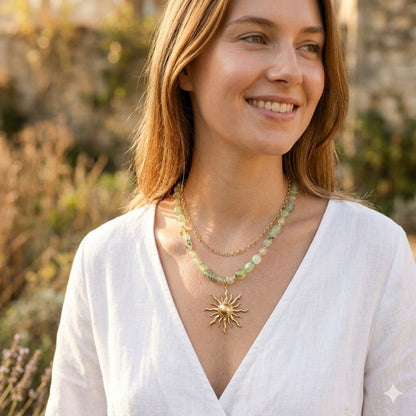 Collier en pierre naturelle - Préhnite - Soleil