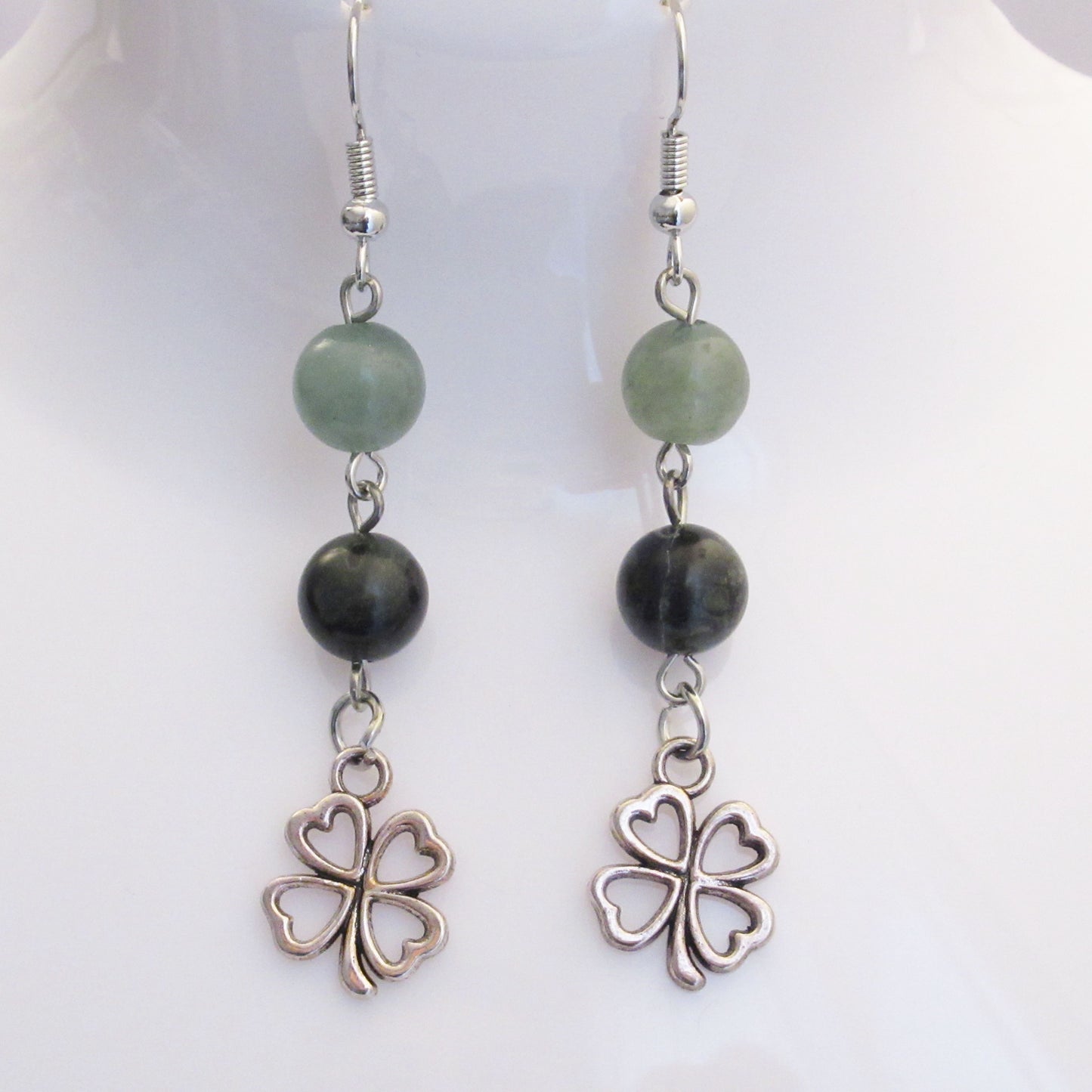 Boucles d'Oreilles - Aventurine - Jaspe Kambaba - Trèfle