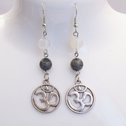 Boucles d'oreilles - Agate Blanche - Labradorite - Om